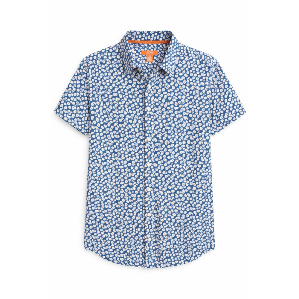 Joe Fresh Men Slim Fit Short Sleeve Button‎ Down Shirt Daisy Print Blue Size S